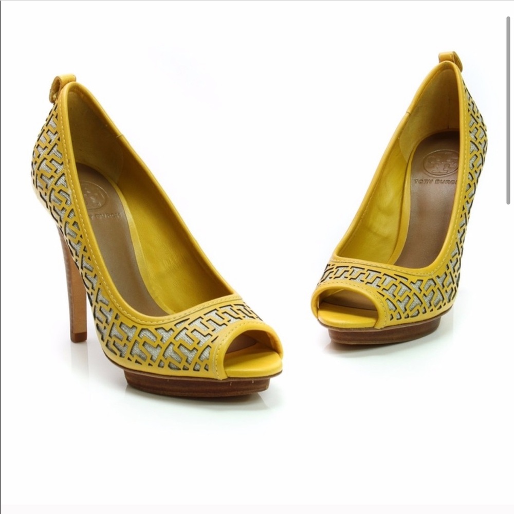 Tory Burch Regan Stiletto Yellow Logo Heel